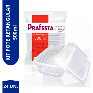 Pote Retangular 500ml Marmita Fitness 24un C/ Tampa Prafesta